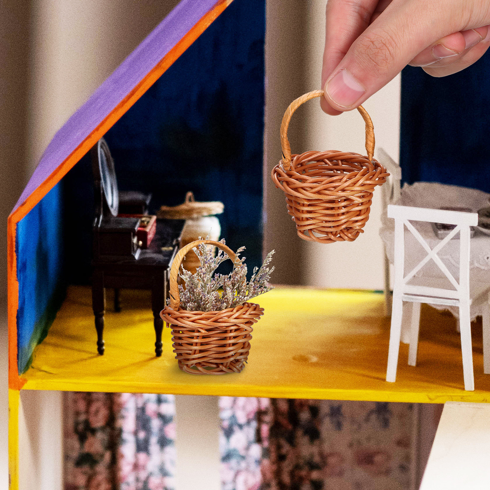 Woven Basket Set - 8Pcs Miniature Woven Basket Set Adorable