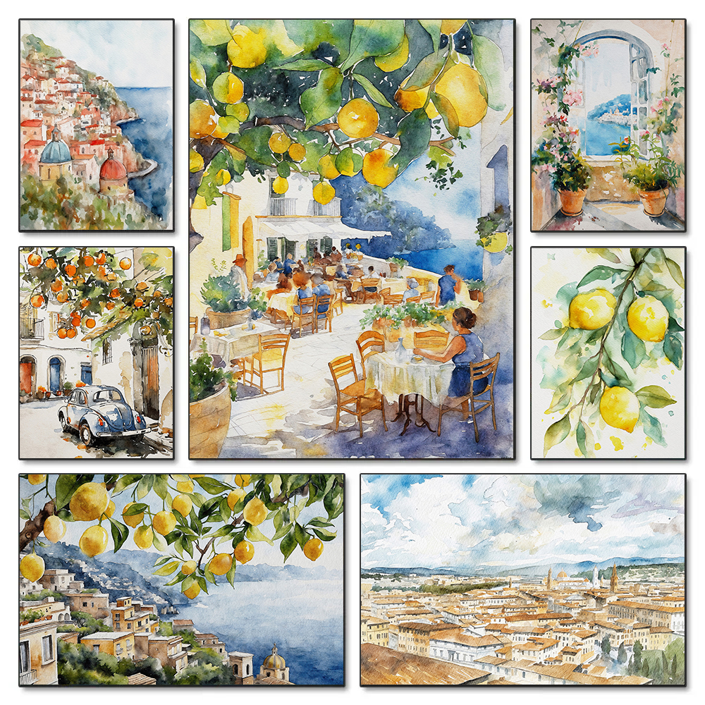 Interior Design Drawing - Retro Italian Positano Capri Amalfi Lemon