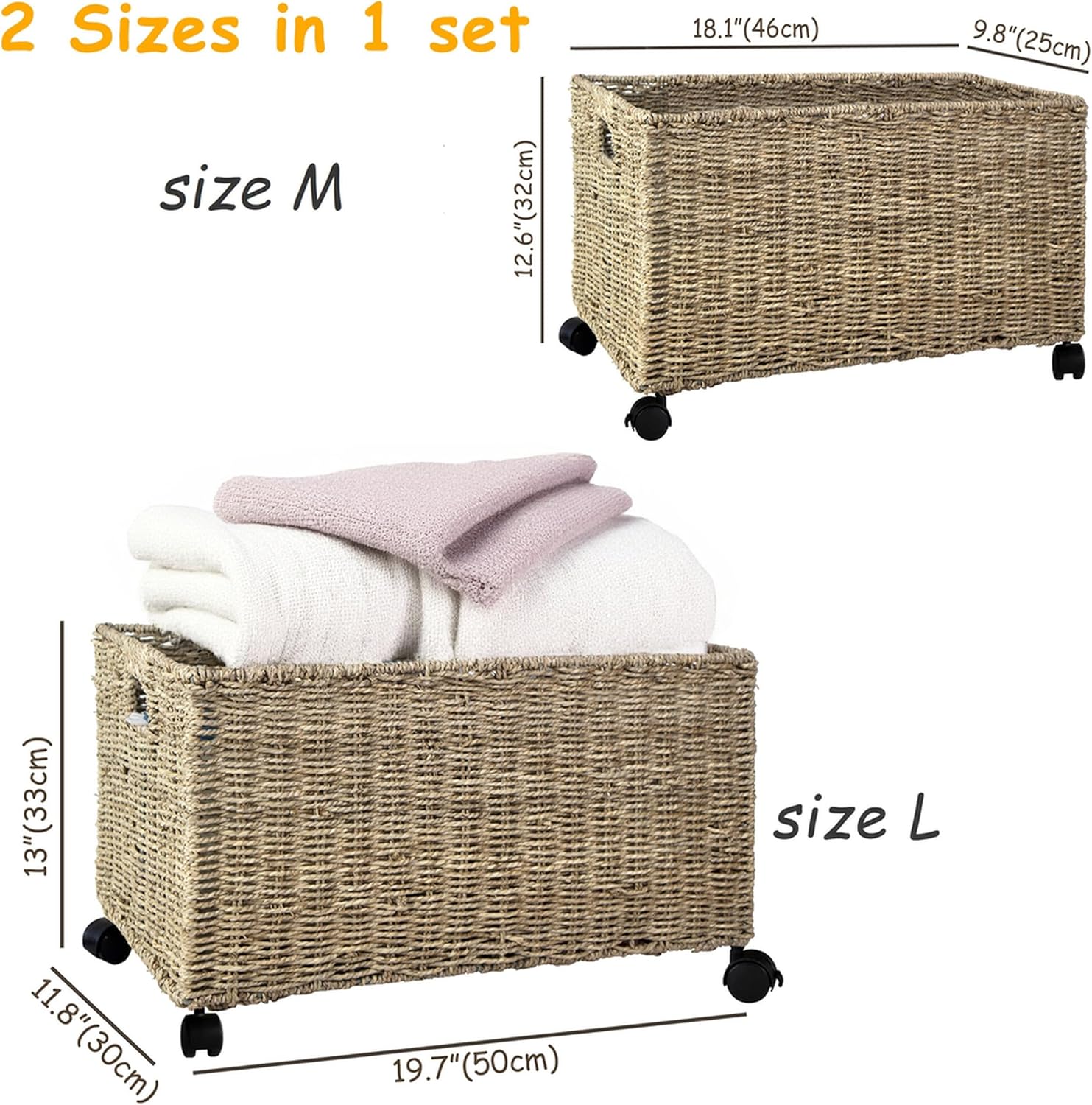 Natural Wicker Rolling Storage - Woven Basket Set ulasan dan harga