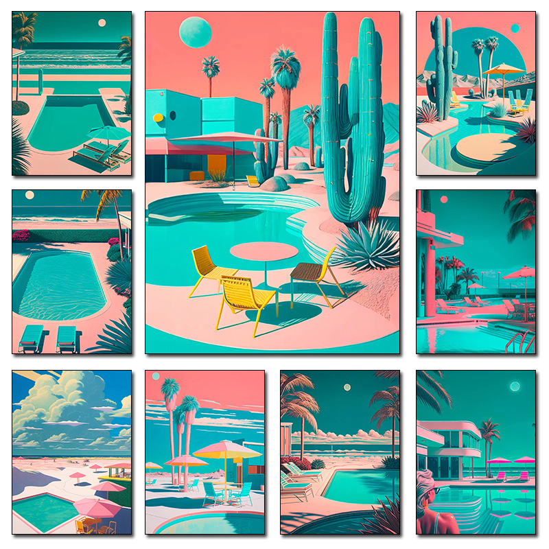 Retro Futuristic Beachside Pal - Interior Design Drawing ulasan dan harga