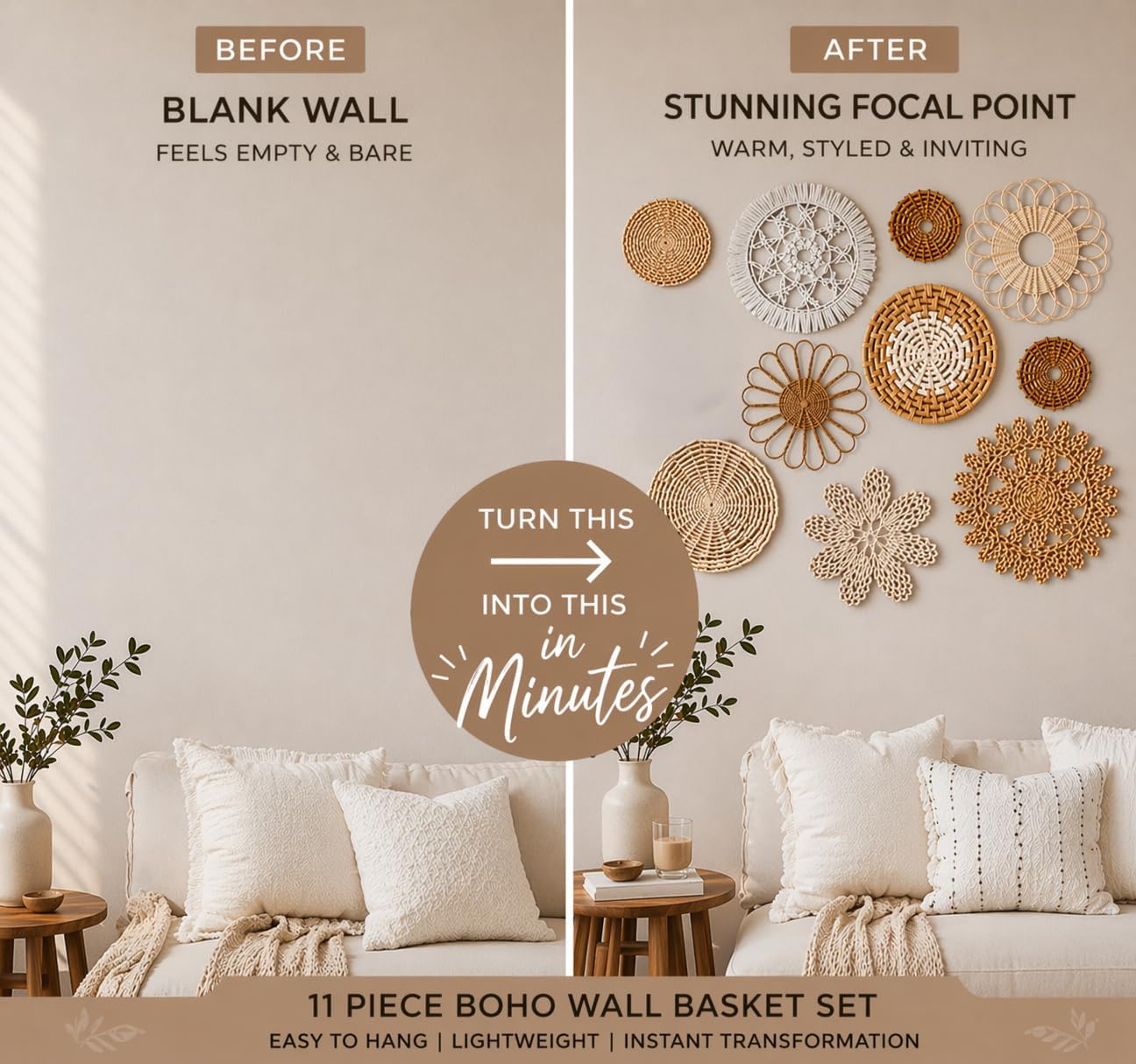 10-Piece Boho Wall Basket Set  - Woven Basket Set ulasan dan harga