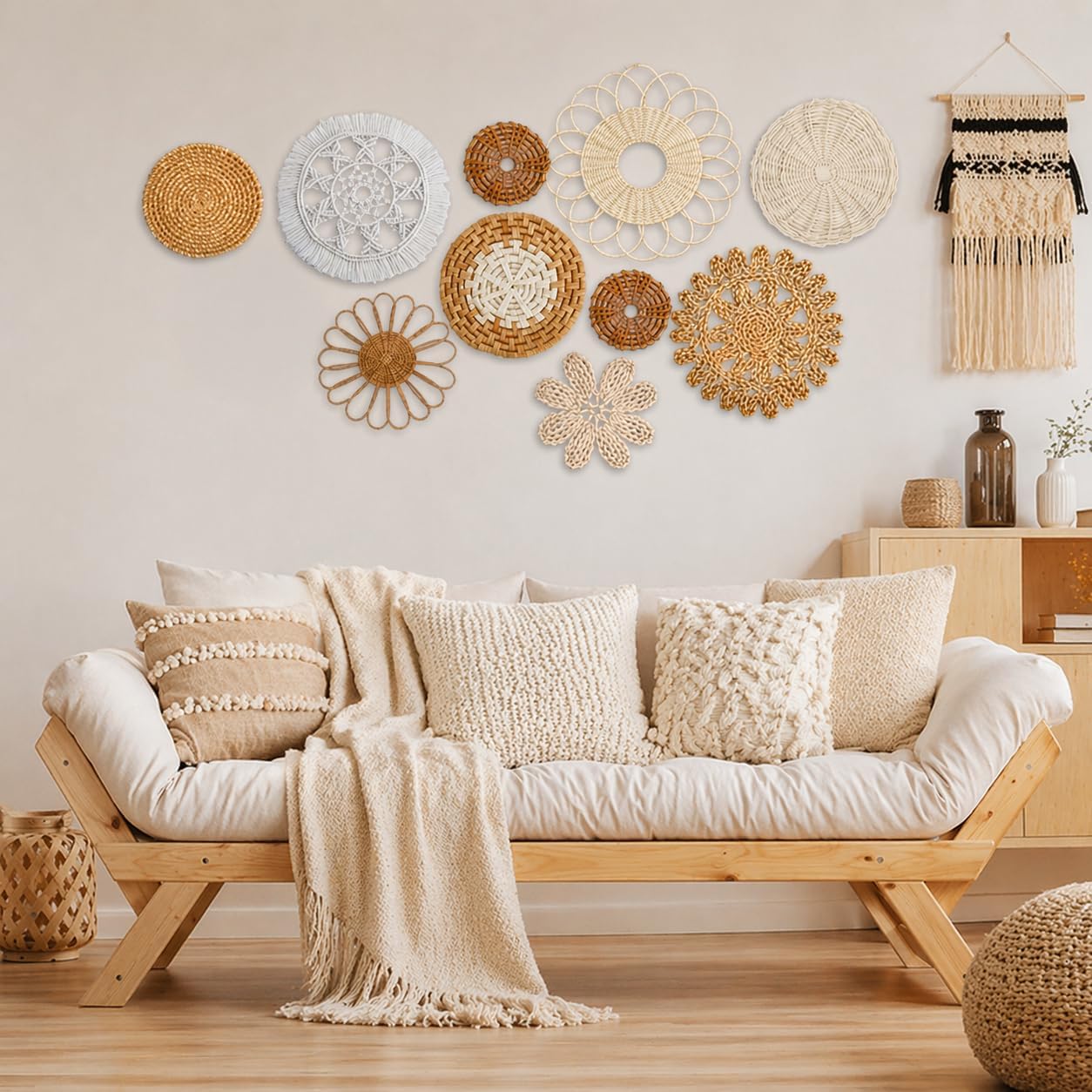 10-Piece Boho Wall Basket Set  - Woven Basket Set ulasan dan harga