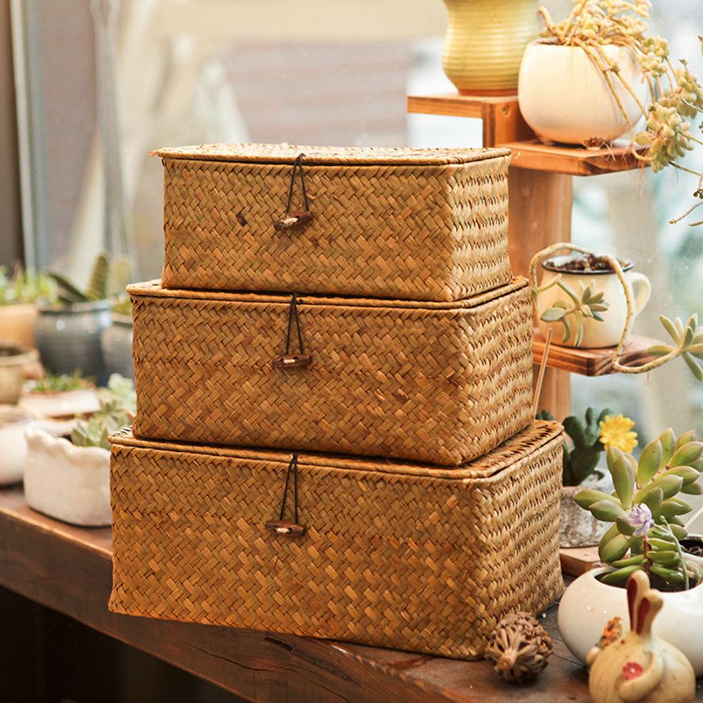 3Pcs Woven Rattan Storage Bask - Woven Basket Set ulasan dan harga