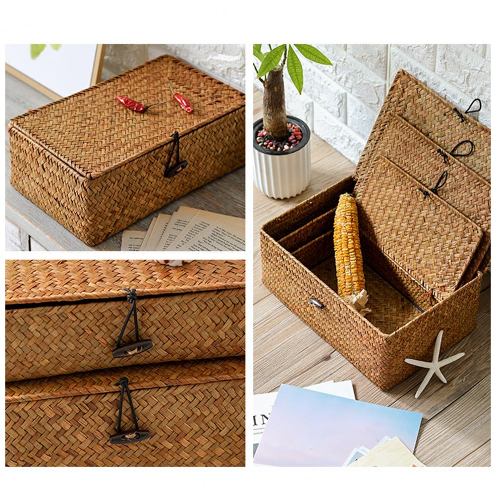 3Pcs Woven Rattan Storage Bask - Woven Basket Set ulasan dan harga
