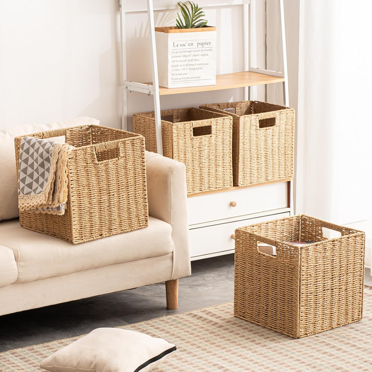 Foldable Storage Baskets with  - Woven Basket Set ulasan dan harga